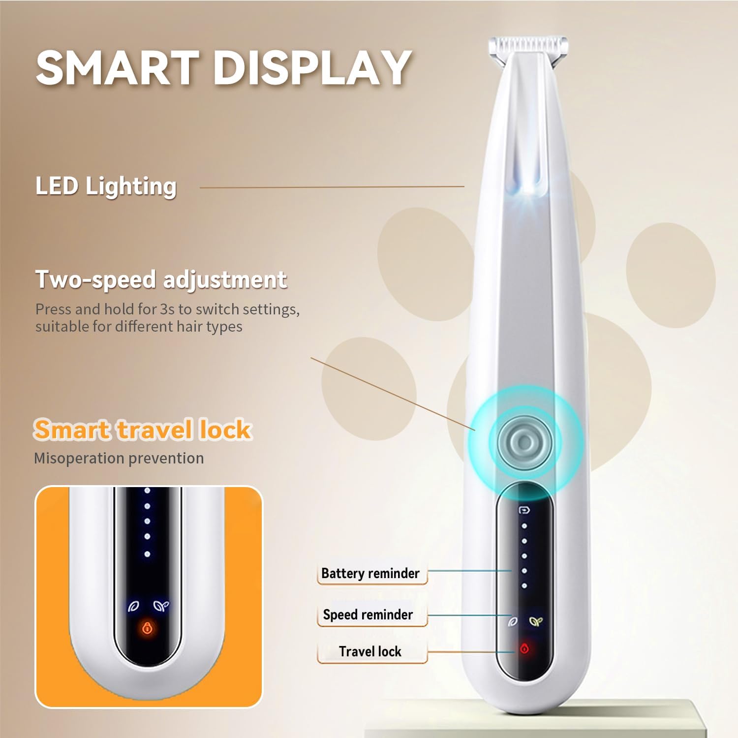 2026 New Pet Precision Trimmer, Dog Paw Trimmer with LED Light, Low Noise, IP68 Waterproof, Dual-Speed Motor, Suit for Trimming Paw, Ear, Face, Butt, Eyebrows, USB Rechageble