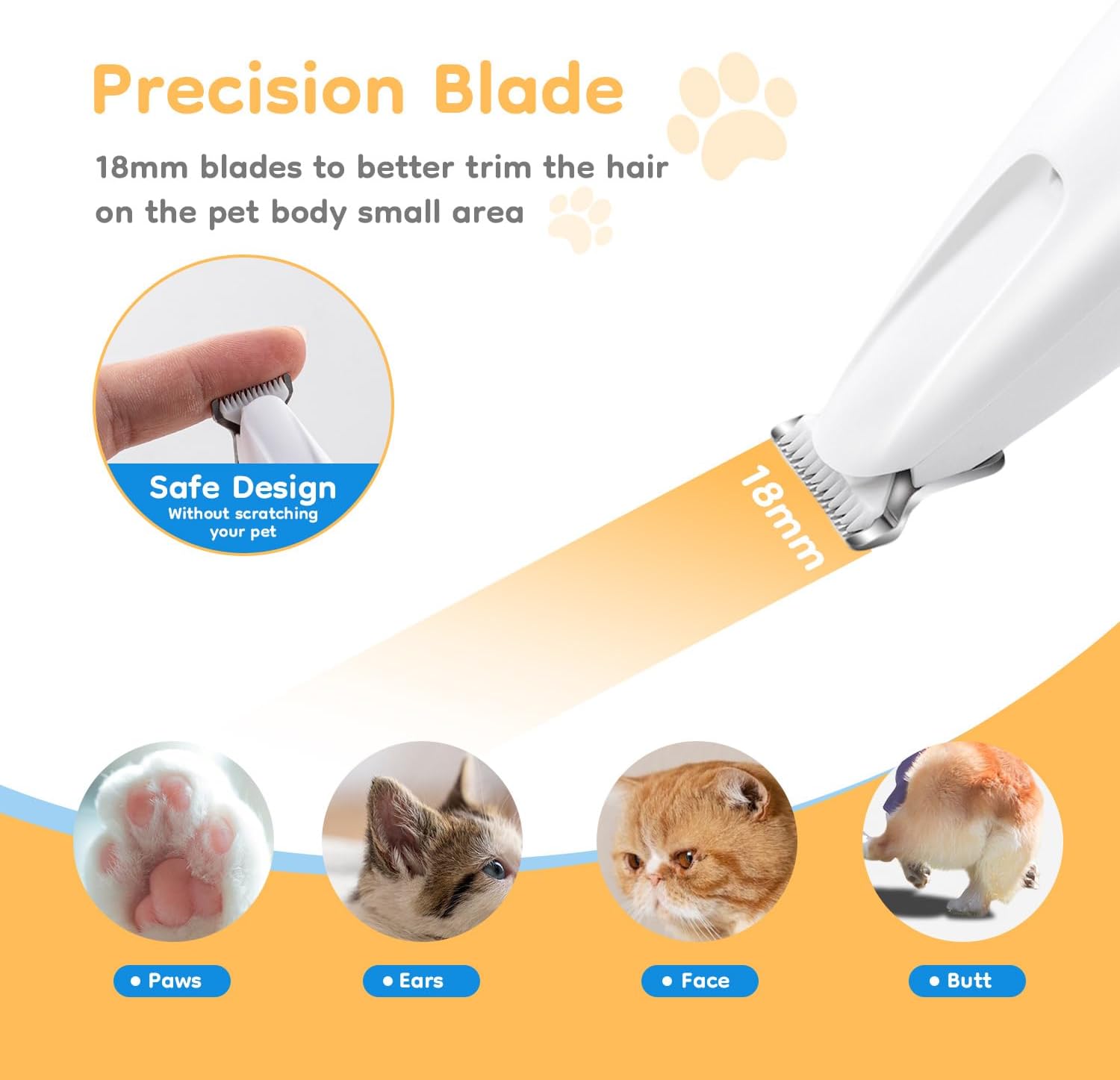Mcbazel Pet Micro Precision Trimmer, Multifunctional Pet Hair Trimmer Waterproof Rechargeable Shaver with LED Light for Paws Eyes Ears Face Buttocks for Small Dogs and Cats，50dB Quiet Shave