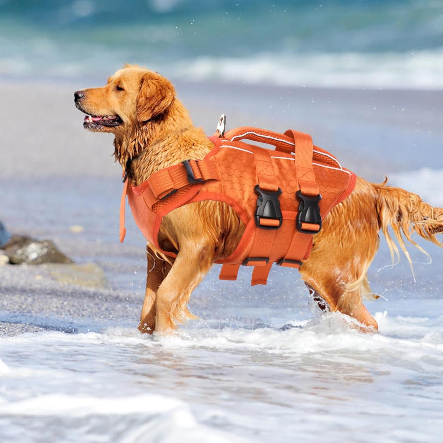 Kuoser Dog Life Jacket High Flotation, Reflective Dogs Life Vest for Swimming Boating, Adjustable Small Medium Large Dog lifejacket, Lightweight Dogs Life Preserver Rescue Handle Spring Summer Pool