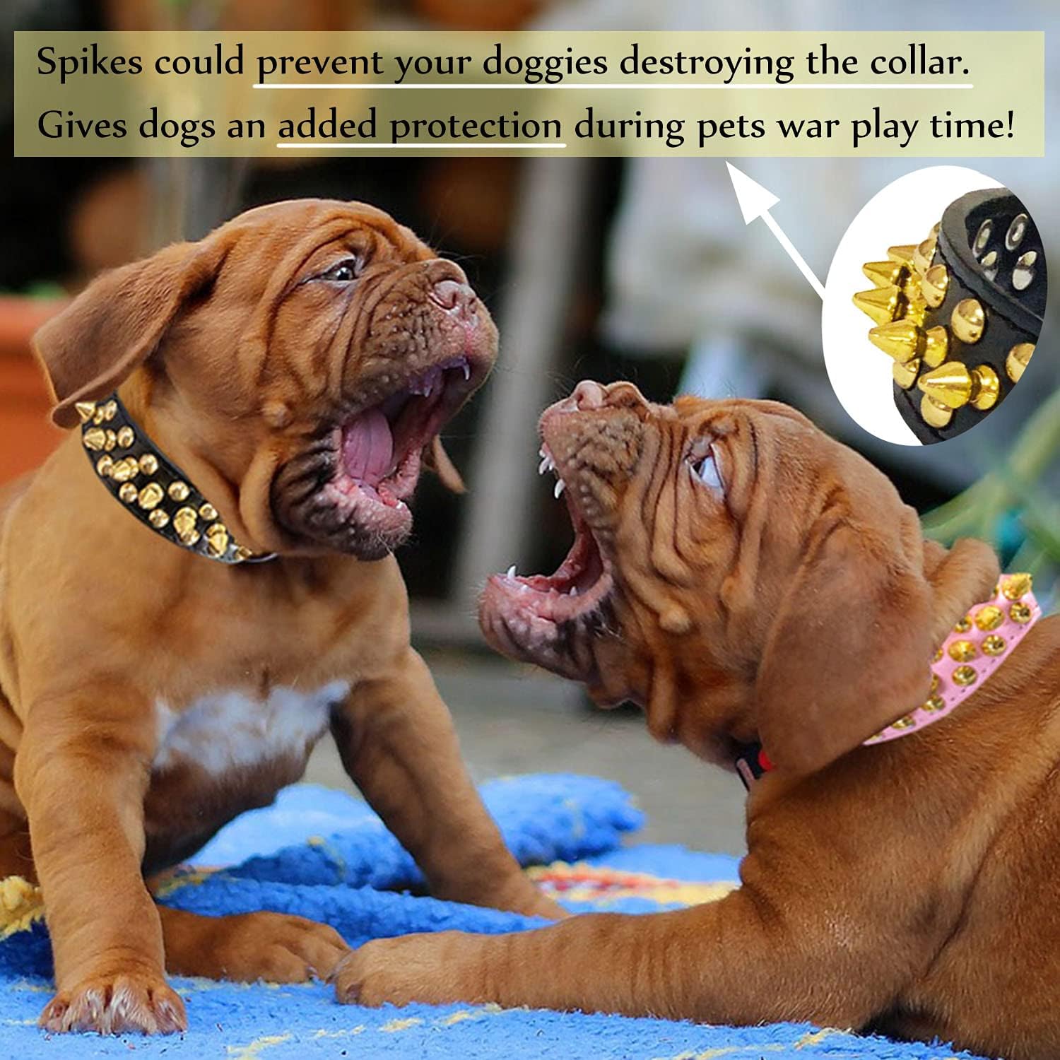 TEEMERRYCA Black Leather Dog Collar with Gold Spikes for Small Medium Large Pets,Pit Bulls/Bulldog, Keep Dog Safe from Grabbing by Huge Dogs,XL(17.7"-20.5")