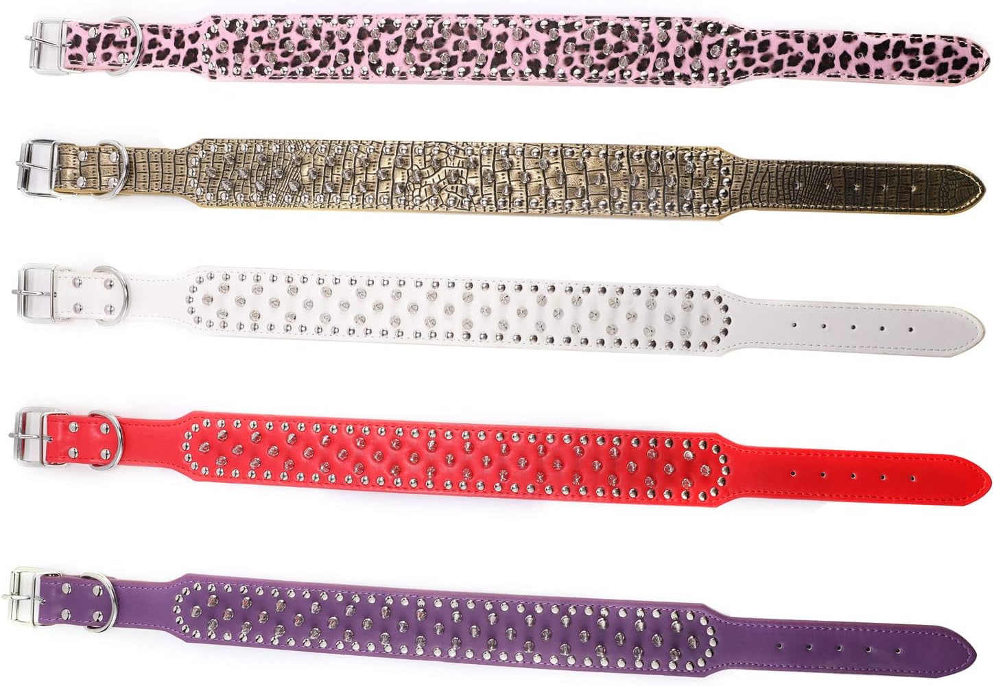 Hoot PU Leather Adjustable Spiked Studded Dog Collar 2" Wide 43 Spikes (L(Neck 21"-24"), Black)