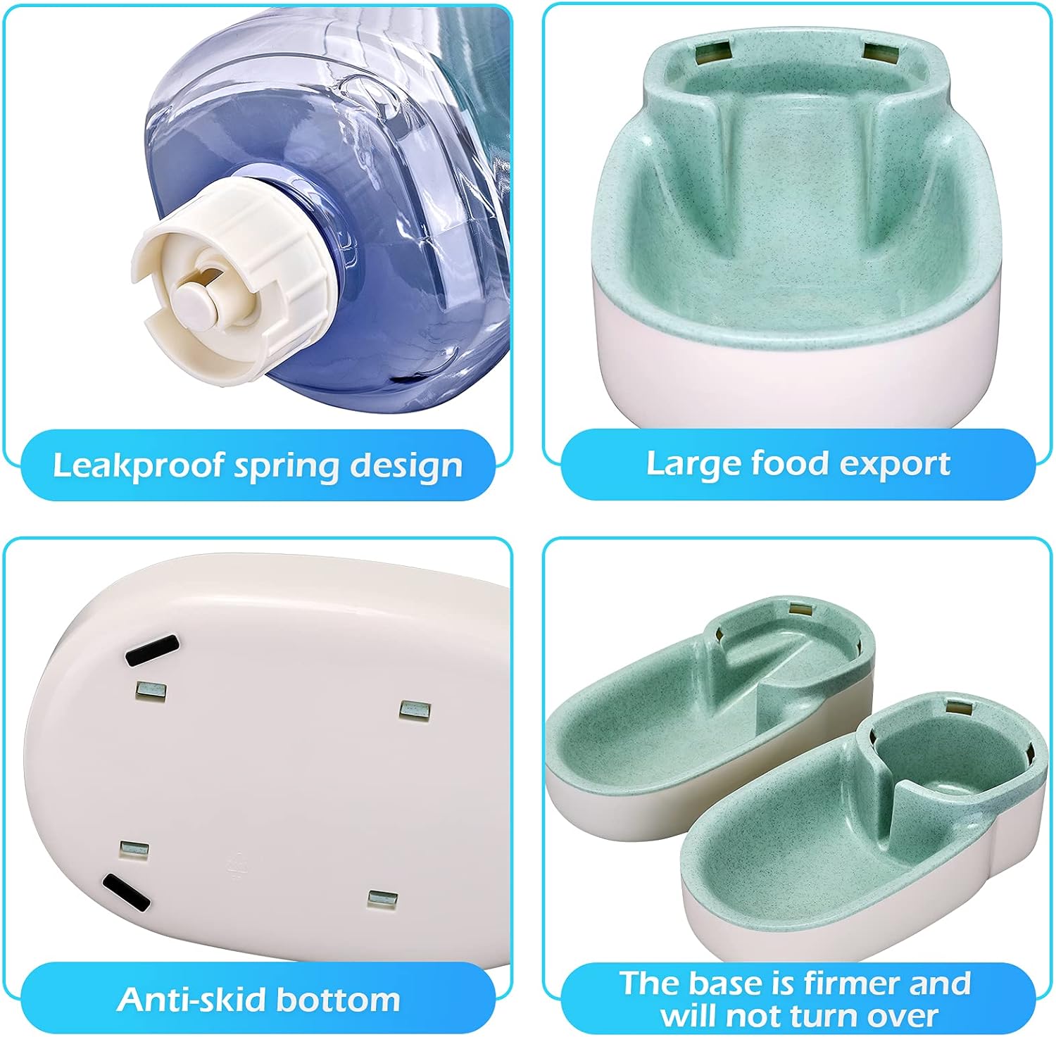Kacoomi Automatic Dog Cat Feeder and Water Dispenser Gravity Food Feeder and Waterer Set with Pet Food Bowl for Small Medium Dog Puppy Kitten, Large Capacity 1 Gallon x 2