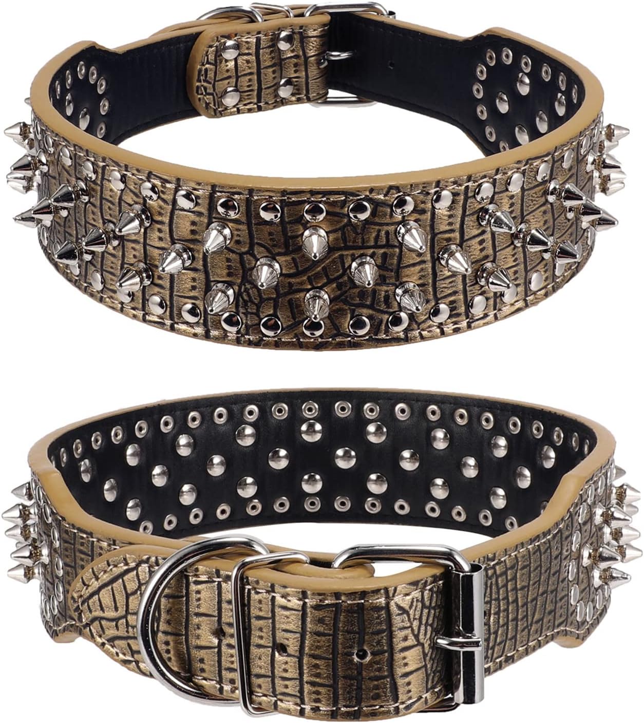Hoot PU Leather Adjustable Spiked Studded Dog Collar 2" Wide 43 Spikes (L(Neck 21"-24"), Black)