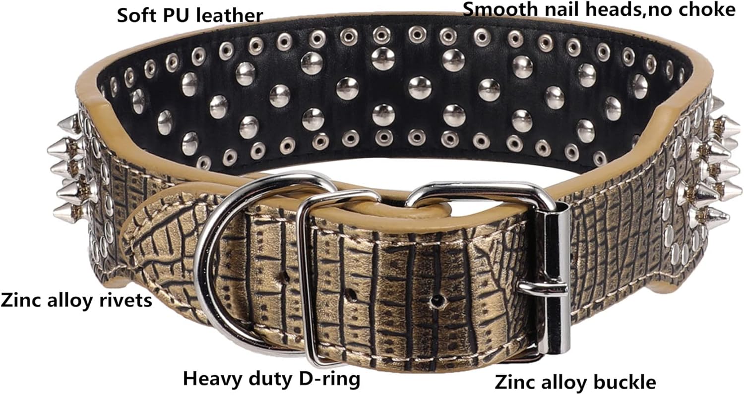 Hoot PU Leather Adjustable Spiked Studded Dog Collar 2" Wide 43 Spikes (L(Neck 21"-24"), Black)