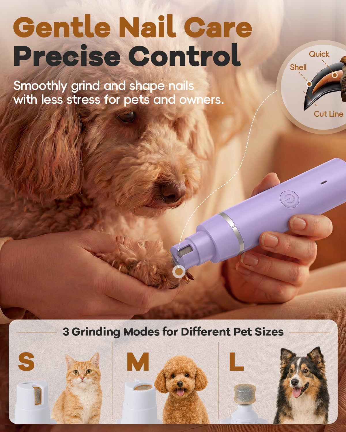 Veeconn Dog Grooming Clippers Kit-Electric Rechargeable Cat Trimmer Tools-Cordless Quiet Pet Nail Paw Grinder-4 in 1 Multifunctional Low Noise Shaver-Razor for feet Face Ears Toenail Eye