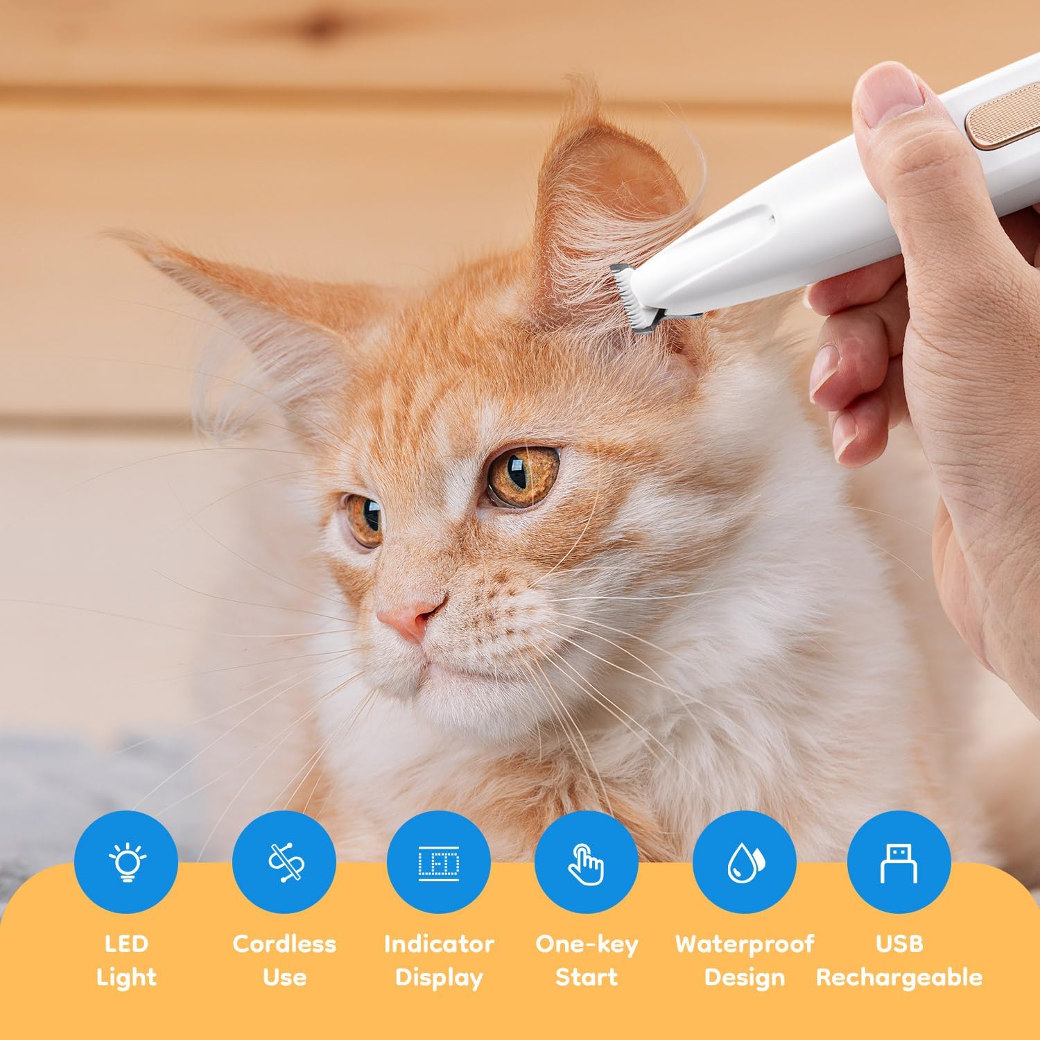 Mcbazel Pet Micro Precision Trimmer, Multifunctional Pet Hair Trimmer Waterproof Rechargeable Shaver with LED Light for Paws Eyes Ears Face Buttocks for Small Dogs and Cats，50dB Quiet Shave