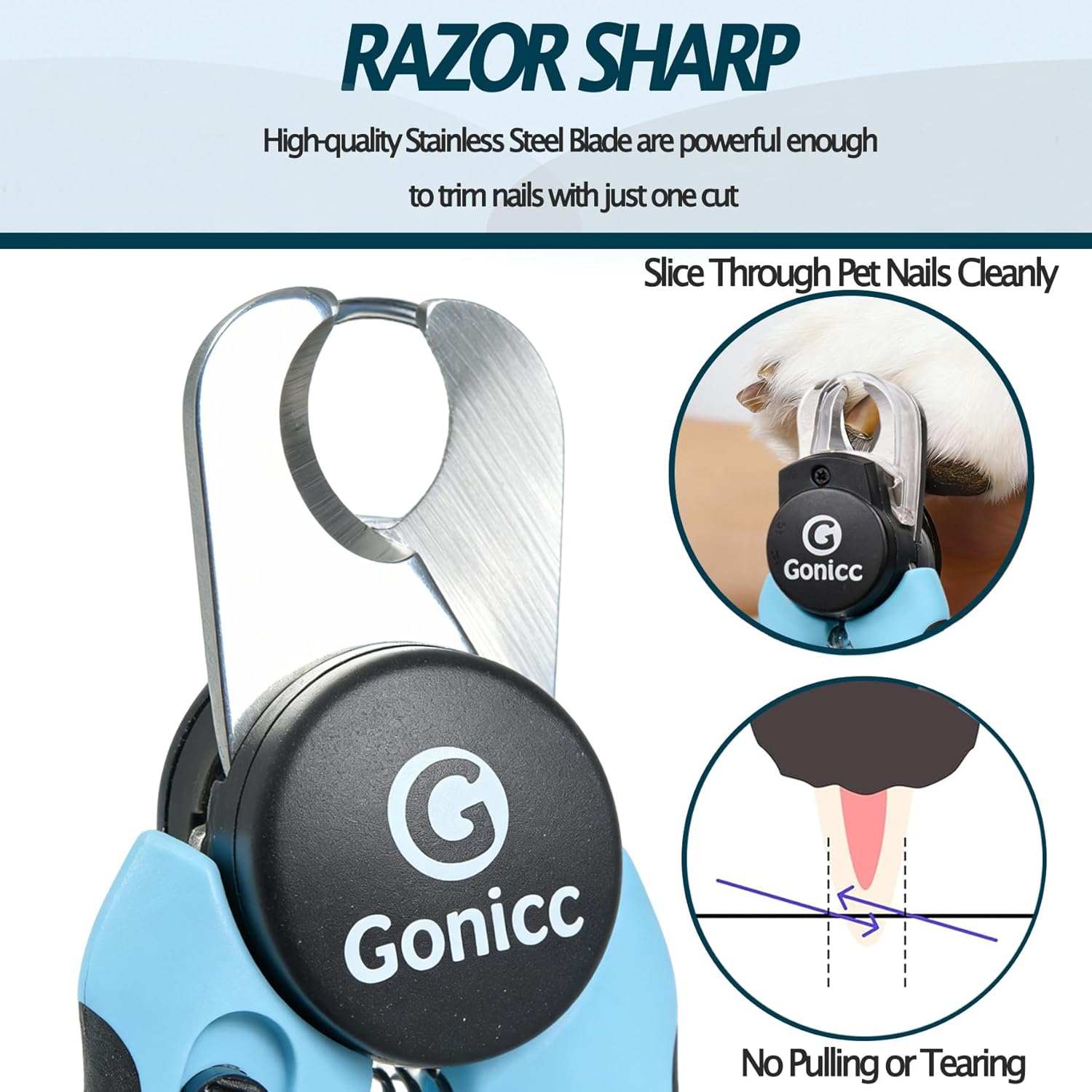 gonicc Dog & Cat Pets Nail Clippers and Trimmers - with Safety Guard to Avoid Overcutting, Free Nail File, Razor Sharp Blade - Professional Grooming Tool for Pets (for Medium to Small Dogs)