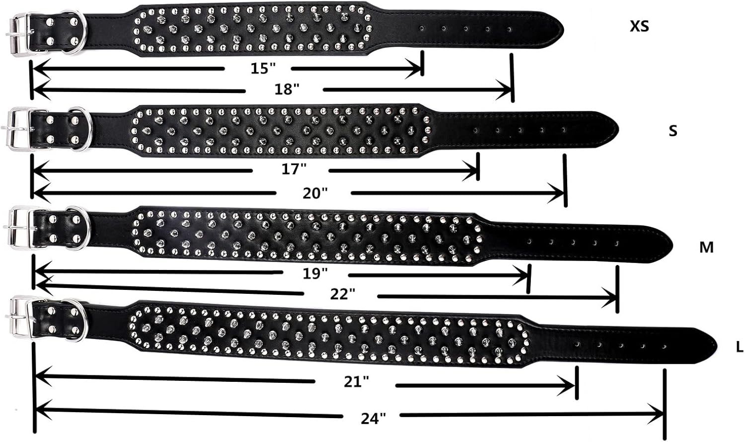 Hoot PU Leather Adjustable Spiked Studded Dog Collar 2" Wide 43 Spikes (L(Neck 21"-24"), Black)