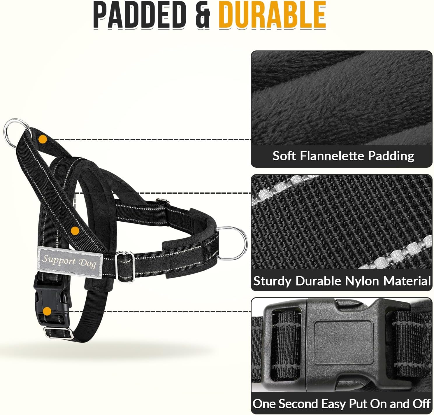 SlowTon No Pull Dog Harness - Heavy Duty Dog Harness and Leash Set for Medium Large Dogs, Reflective Tactical Harness with Soft Padded and Front Clip for Easy Walk and Training (Black L)